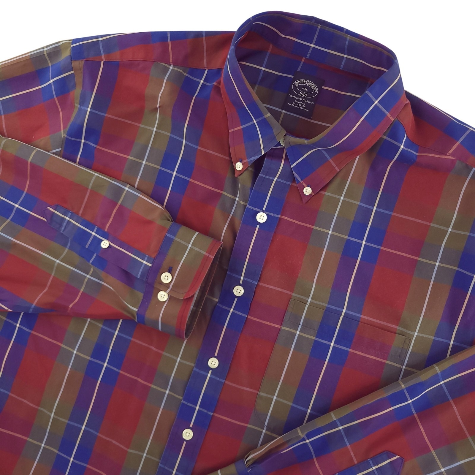 Brooks Brothers Shirt Mens 2xl Multicolor Plaid Long Sleeve Button Down Non Iron